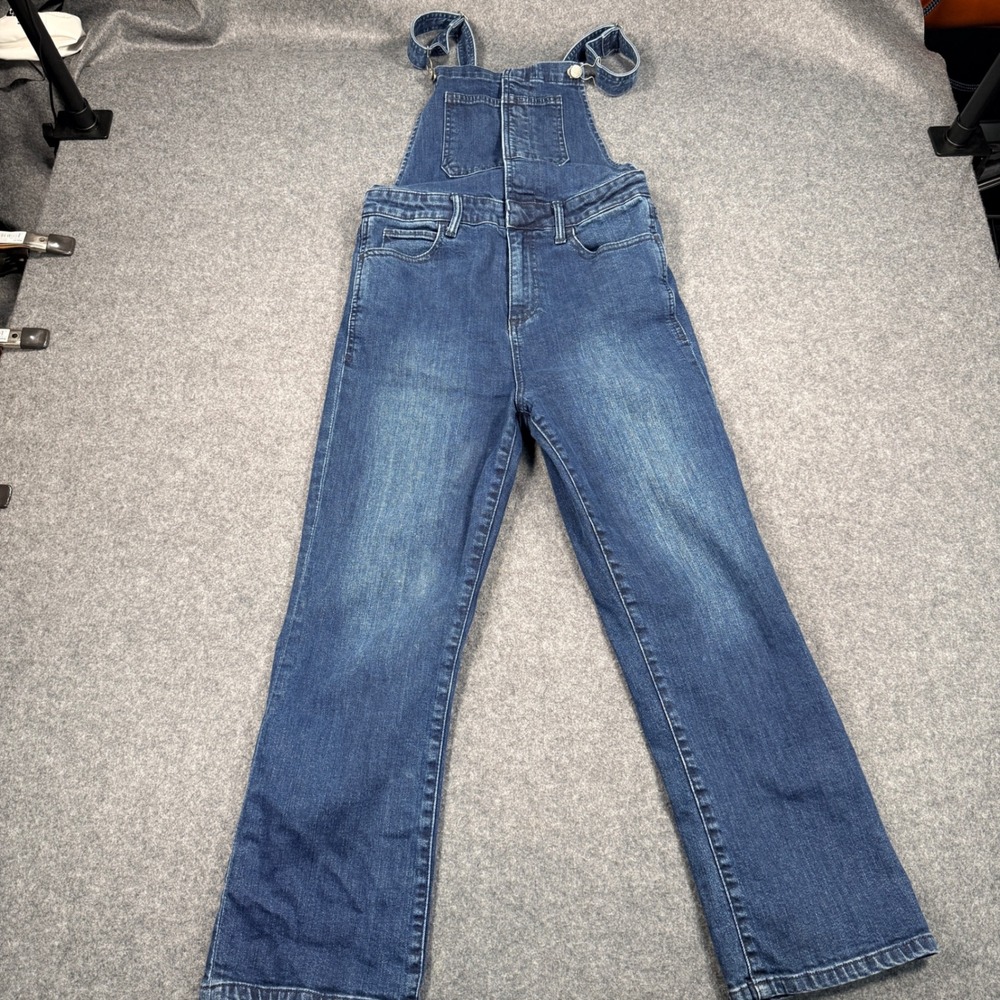 Lucky Brand Bridget Crop Flare Bib Bibs Overalls Blue Denim Size 6 28 7W14054